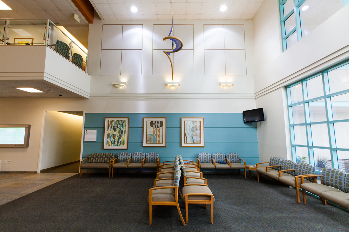 hanging sculpture and wall art in a kaiser healthcare facility